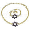 Oro Laminado Necklace and Bracelet, Gold Filled Style Paperclip and Star of David Design, with Ruby Micro Pave, Polished, Black Rhodium Finish, 06.341.0003.2