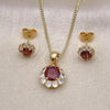 Oro Laminado Earring and Pendant Adult Set, Gold Filled Style Flower Design, with Garnet and White Cubic Zirconia, Polished, Golden Finish, 10.199.0086.7