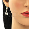 Oro Laminado Dangle Earring, Gold Filled Style Swan Design, Polished, Tricolor, 02.351.0081