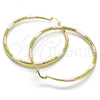 Oro Laminado Extra Large Hoop, Gold Filled Style Hollow Design, Diamond Cutting Finish, Tricolor, 02.213.0439.1.70