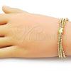 Oro Laminado Adjustable Bolo Bracelet, Gold Filled Style Heart and Ball Design, Polished, Golden Finish, 03.341.0233.11