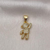 Oro Laminado Fancy Pendant, Gold Filled Style Teddy Bear Design, with White Micro Pave, Polished, Golden Finish, 05.342.0182