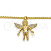 Oro Laminado Pendant Necklace, Gold Filled Style Angel Design, with White Crystal, Polished, Golden Finish, 04.242.0066.30