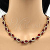 Oro Laminado Necklace and Bracelet, Gold Filled Style Heart Design, with Garnet and White Cubic Zirconia, Polished, Golden Finish, 06.284.0010.3