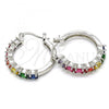 Rhodium Plated Small Hoop, with Multicolor Cubic Zirconia, Polished, Rhodium Finish, 02.210.0283.9.25