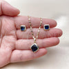 Oro Laminado Earring and Pendant Adult Set, Gold Filled Style Cluster Design, with Sapphire Blue Cubic Zirconia and White Micro Pave, Polished, Golden Finish, 10.196.0178