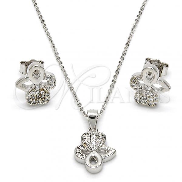 Sterling Silver Earring and Pendant Adult Set, Heart and Teardrop Design, with White Micro Pave, Polished, Rhodium Finish, 10.174.0182