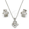 Sterling Silver Earring and Pendant Adult Set, Heart and Teardrop Design, with White Micro Pave, Polished, Rhodium Finish, 10.174.0182