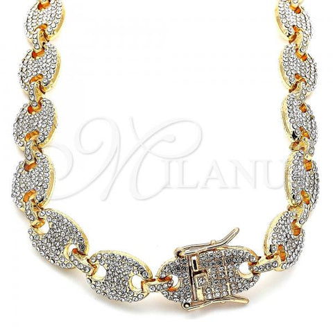 Oro Laminado Basic Necklace, Gold Filled Style Puff Mariner Design, with White Crystal, Polished, Golden Finish, 03.372.0006.18