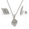 Sterling Silver Earring and Pendant Adult Set, with White Cubic Zirconia, Polished, Rhodium Finish, 10.175.0023