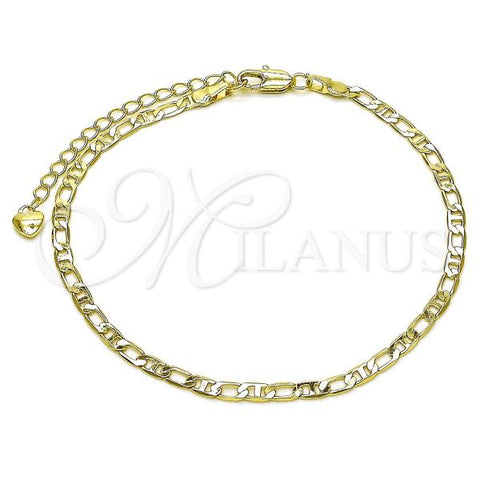 Oro Laminado Basic Anklet, Gold Filled Style Figaro Design, Diamond Cutting Finish, Golden Finish, 03.213.0303.09