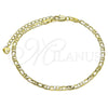 Oro Laminado Basic Anklet, Gold Filled Style Figaro Design, Diamond Cutting Finish, Golden Finish, 03.213.0303.09