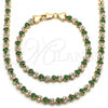 Oro Laminado Necklace and Bracelet, Gold Filled Style with Green and White Cubic Zirconia, Polished, Golden Finish, 06.284.0013.1