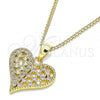 Oro Laminado Pendant Necklace, Gold Filled Style Heart Design, with White Micro Pave, Polished, Golden Finish, 04.156.0355.20