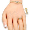 Oro Laminado Earring and Pendant Children Set, Gold Filled Style Dragon-Fly Design, with White Cubic Zirconia, Polished, Golden Finish, 06.210.0020.1