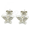 Sterling Silver Stud Earring, Butterfly Design, with White Cubic Zirconia, Polished, Rhodium Finish, 02.336.0101