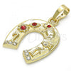 Oro Laminado Fancy Pendant, Gold Filled Style Elephant and Flower Design, with Garnet and White Crystal, Polished, Golden Finish, 05.213.0028