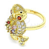 Oro Laminado Multi Stone Ring, Gold Filled Style Owl Design, with Multicolor Cubic Zirconia, Polished, Golden Finish, 01.210.0091.1.08 (Size 8)