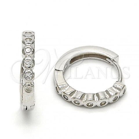 Sterling Silver Huggie Hoop, with White Cubic Zirconia, Polished, Rhodium Finish, 02.291.0008.15