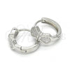 Sterling Silver Huggie Hoop, with White Micro Pave, Polished, Rhodium Finish, 02.175.0150.15