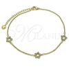 Oro Laminado Fancy Anklet, Gold Filled Style Star and Rolo Design, with White Micro Pave, Polished, Golden Finish, 03.213.0288.10