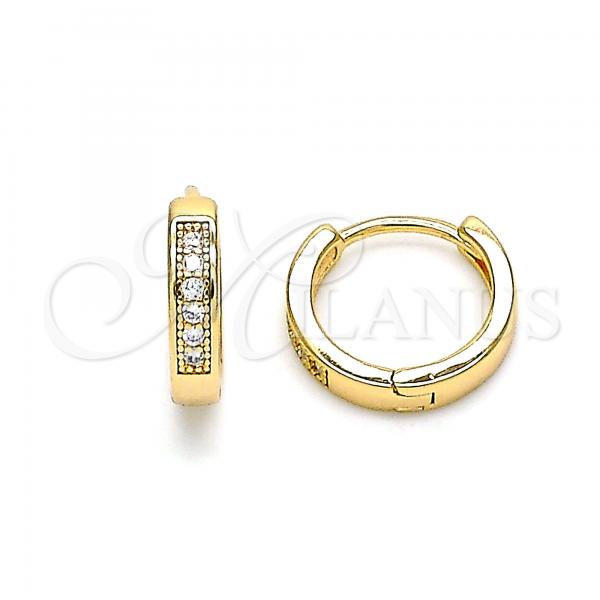 Oro Laminado Huggie Hoop, Gold Filled Style with White Micro Pave, Polished, Golden Finish, 02.213.0291.12