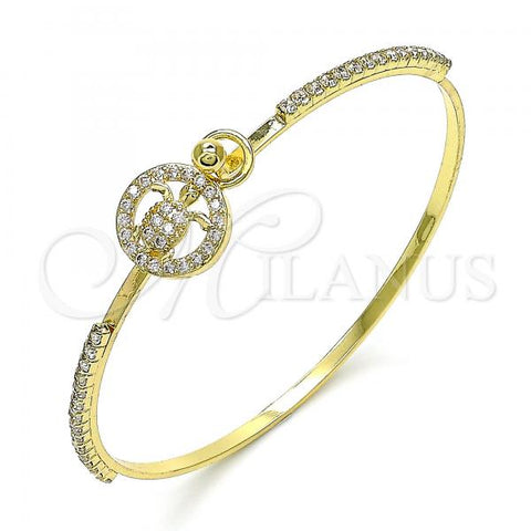 Oro Laminado Individual Bangle, Gold Filled Style Turtle Design, with White Micro Pave and White Crystal, Polished, Golden Finish, 07.193.0032.04
