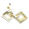 Oro Laminado Long Earring, Gold Filled Style White Resin Finish, Golden Finish, 02.268.0075
