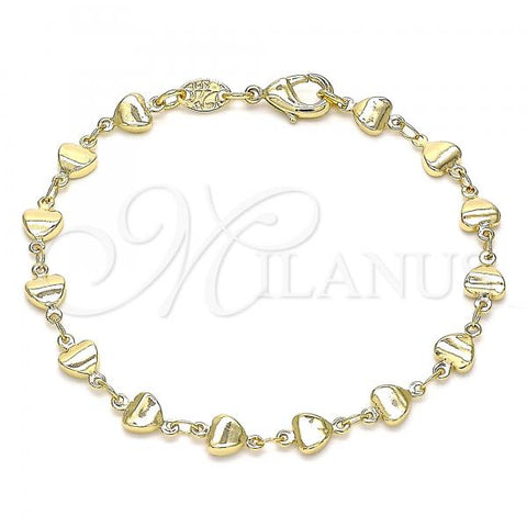 Oro Laminado Fancy Bracelet, Gold Filled Style Heart Design, Polished, Golden Finish, 03.326.0023.07