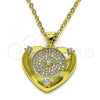 Oro Laminado Fancy Pendant, Gold Filled Style Heart Design, with White Micro Pave and White Cubic Zirconia, Polished, Golden Finish, 05.381.0014
