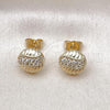 Oro Laminado Stud Earring, Gold Filled Style with White Micro Pave, Polished, Golden Finish, 02.411.0025