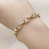 Oro Laminado Fancy Bracelet, Gold Filled Style Puff Mariner Design, with White Micro Pave, Polished, Golden Finish, 03.283.0465.07