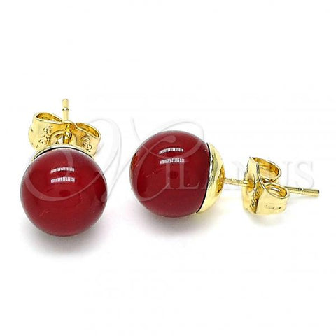 Oro Laminado Stud Earring, Gold Filled Style Ball Design, with Garnet Pearl, Polished, Golden Finish, 02.63.2121.3