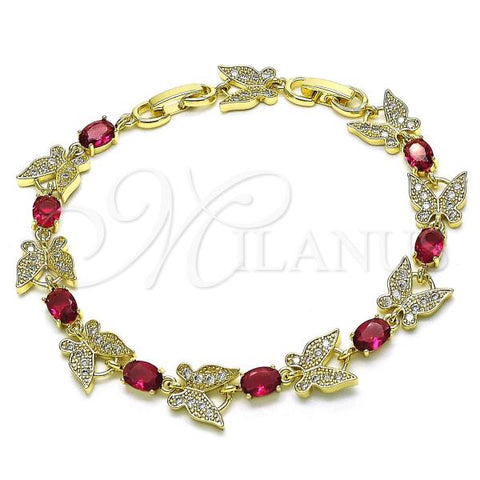 Oro Laminado Fancy Bracelet, Gold Filled Style Butterfly Design, with Fuchsia Cubic Zirconia and White Micro Pave, Polished, Golden Finish, 03.196.0015.2.07