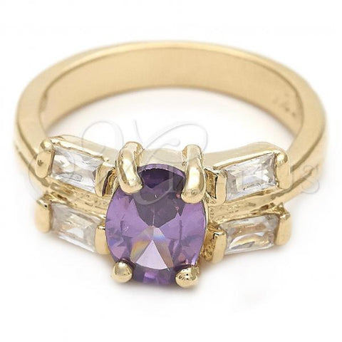 Oro Laminado Elegant Ring, Gold Filled Style with Amethyst and White Cubic Zirconia, Polished, Golden Finish, 5.166.008.1.06 (Size 6)