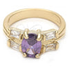 Oro Laminado Elegant Ring, Gold Filled Style with Amethyst and White Cubic Zirconia, Polished, Golden Finish, 5.166.008.1.06 (Size 6)