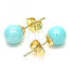 Oro Laminado Stud Earring, Gold Filled Style Ball Design, with Turquoise Pearl, Polished, Golden Finish, 02.63.2124.2