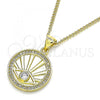Oro Laminado Pendant Necklace, Gold Filled Style Evil Eye Design, with White Cubic Zirconia and White Micro Pave, Polished, Golden Finish, 04.313.0052.20