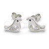 Sterling Silver Stud Earring, Bird Design, with Black and White Cubic Zirconia, Polished, Rhodium Finish, 02.336.0021