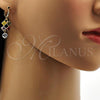 Oro Laminado Long Earring, Gold Filled Style with Multicolor and White Cubic Zirconia, Polished, Golden Finish, 02.217.0006