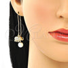 Oro Laminado Threader Earring, Gold Filled Style Elephant Design, with White Micro Pave, Polished, Golden Finish, 02.210.0362