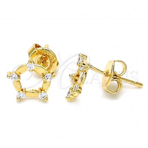 Oro Laminado Stud Earring, Gold Filled Style with White Cubic Zirconia, Polished, Golden Finish, 02.156.0314