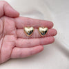 Oro Laminado Stud Earring, Gold Filled Style Heart Design, Polished, Golden Finish, 02.213.0626