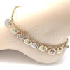 Oro Laminado Charm Anklet , Gold Filled Style Filigree Design, with White Crystal, Polished, Tricolor, 03.331.0075.10