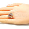 Oro Laminado Multi Stone Ring, Gold Filled Style Flower Design, with Ruby and White Cubic Zirconia, Polished, Golden Finish, 01.210.0093.1.07 (Size 7)