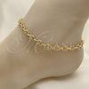 Oro Laminado Fancy Anklet, Gold Filled Style Puff Mariner Design, with White Micro Pave, Polished, Golden Finish, 04.63.1401.10