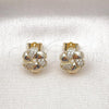 Oro Laminado Stud Earring, Gold Filled Style Love Knot Design, with White Micro Pave, Polished, Golden Finish, 02.411.0014