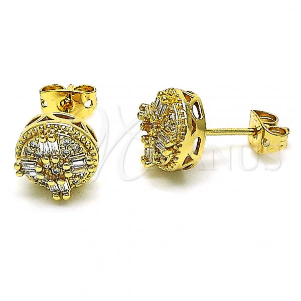 Oro Laminado Stud Earring, Gold Filled Style with White Micro Pave and White Cubic Zirconia, Polished, Golden Finish, 02.342.0186