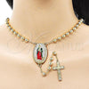 Oro Laminado Medium Rosary, Gold Filled Style Guadalupe and Ball Design, Polished, Tricolor, 09.411.0007.24