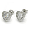 Sterling Silver Stud Earring, Heart Design, with White Cubic Zirconia, Polished, Rhodium Finish, 02.285.0092